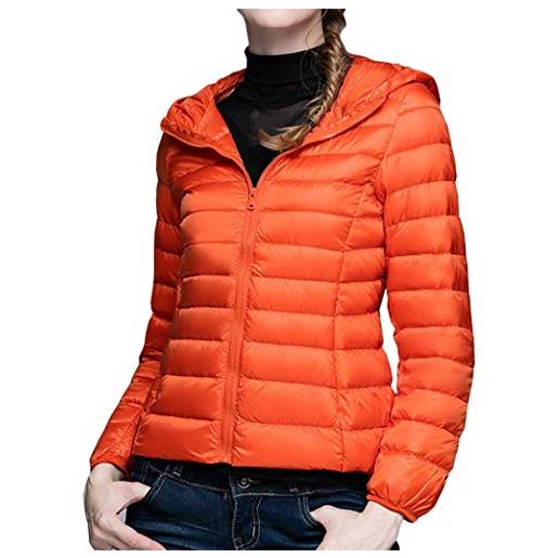 Huixin piumino donna manica lunga slim fit piumini incappucciato eleganti invernali autunno fashion leggero packable costume monocromo giacca trapuntata cappotto corto (color: arancia, size: m)