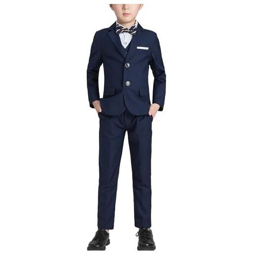 amropi completo elegante per bambino ragazzi formale set 4 pezzi blazer giacca + pantaloni + camicia + papillon abito da sposa marina, 10-11 anni