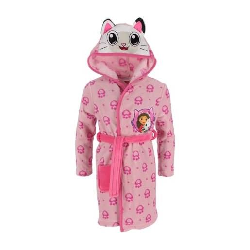 United Essentials gabby's - accappatoio da bambina con cappuccio, motivo gatto rosa con impronte di zampe, 3-4 anni, rosa, 5-6 years