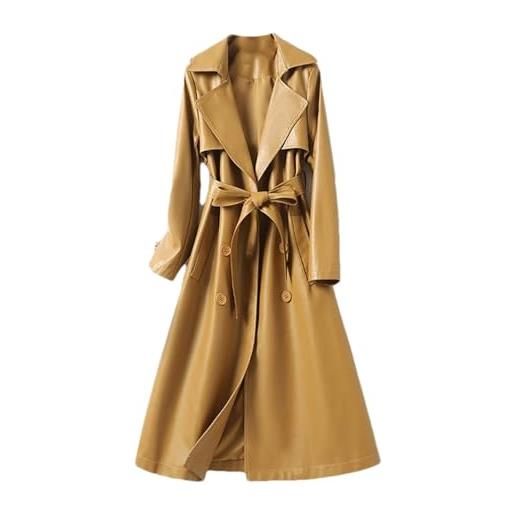 ZouoYYii trench vintage in pelle di agnello da donna - soprabito doppiopetto alla moda con cintura soprabito medio-lungo in pelle di pecora