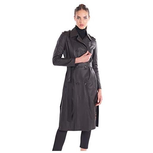 D'Arienzo cappotto lungo in pelle nera donna con cintura trench vintage vera pelle made in italy hazel xs-s/nero