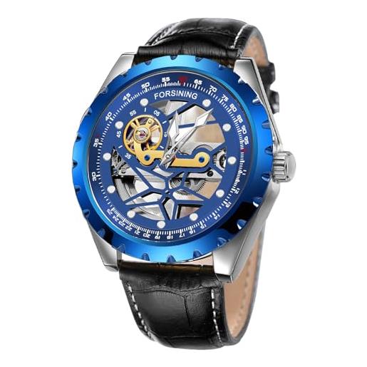 TIME100 Orologio da Uomo Doppio Fuso Orario Fase Lunare Automatico Meccanico Orologio Time