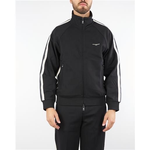 EMPORIO ARMANI felpa nero full zip in jersey con bande a contrasto