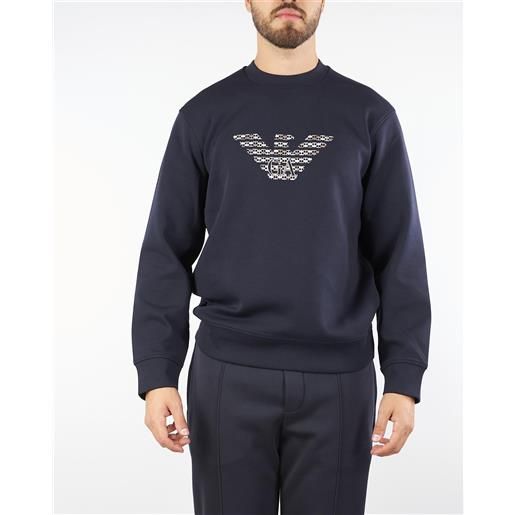 EMPORIO ARMANI felpa blu con maxi ricamo logo