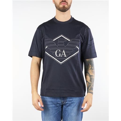 EMPORIO ARMANI t-shirt blu con ricamo maxi aquila in jersey