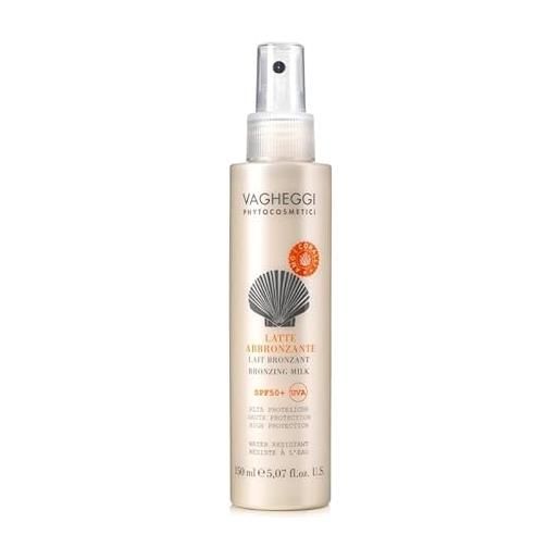 Vagheggi latte solare spf 50+ spray 150 ml - alta protezione per pelli sensibili, waterproof, eco-friendly, senza alcool, parabeni o paraffina, dermatologicamente testato