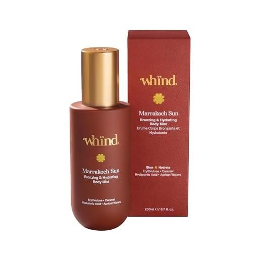 Whind marrakech sun bronzing & hydrating self tanning body mist - spray abbronzante liquido leggero, siero istantaneo per il corpo con acido ialuronico e glicerina per un'abbronzatura naturale, 200 ml