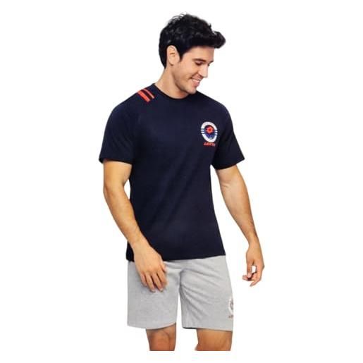 Lotto completo uomo sportivo, t-shirt + pantaloncino, completo uomo casa - completo uomo estivo cotone, pigiama uomo corto estivo (it, testo, 3xl, regular, regular, 1167/c blu)
