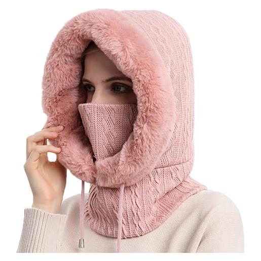 Kuukaas berretto invernale 2 in 1 e sciarpa da donna, passamontagna da sci, balaclava invernale, caldo, antivento, colore: rosa. , taglia unica