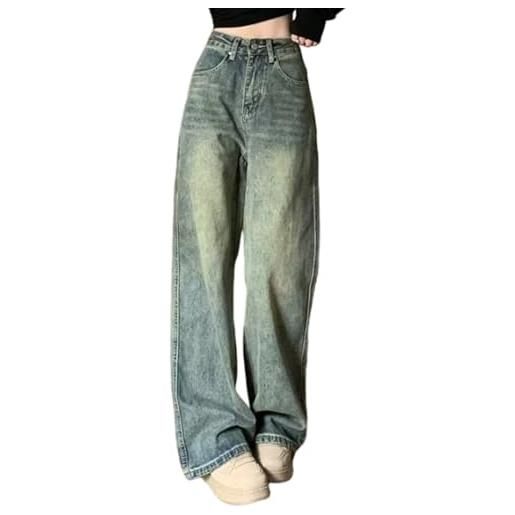 Sawmew jeans larghi da donna y2k pantaloni vintage a vita bassa jeans larghi per ragazze adolescenti pantaloni casual con controllo della pancia streetwear(s)