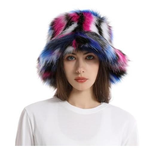 Cozylkx cappello da pescatore colorato sfocato cappelli invernali in pelliccia sintetica per donna, berretti caldi da esterno berretto da pescatore soffice in morbido pile