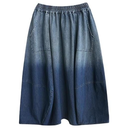RWGSNB gonna di jeans, gonna midi in denim per donna gonne in jeans elastiche a vita alta con tasche gonna a trapezio sfumata blu abbigliamento versatile da donna per l'uso quotidiano e le uscite xl