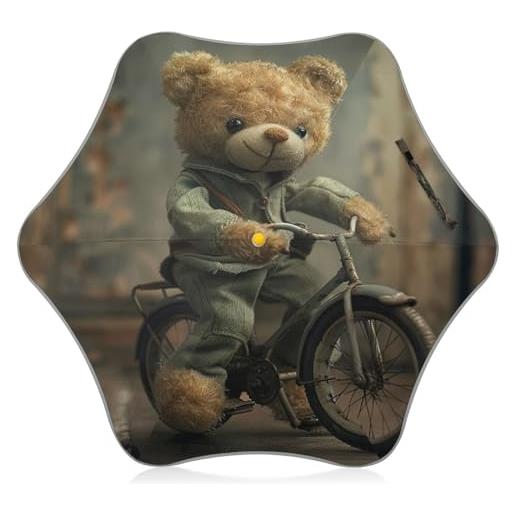 RPLIFE ombrello da pioggia per bambini con orsetto e punte arrotondate, leggero, per scuola, viaggi, attività all'aperto