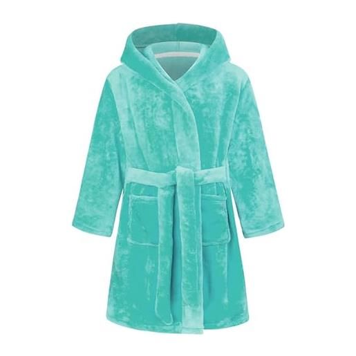 Generic vestaglia midi in flanella morbida per bambini lunghezza al ginocchio carino cartone animato grafica con cappuccio accappatoio ragazzi ragazze peloso in pile loungewear camicie da notte con cintura in