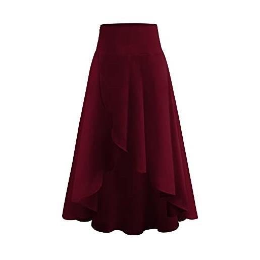 YGJKLIS gonna semplice da donna, a vita alta, estiva, da spiaggia, per feste, split flowy, maxi abito con volant irregolari, orlo split abito lungo, colore: rosso, l