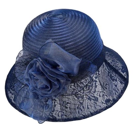 SLXLYH cappello alla pescatora in filato traspirante per lady tea party floppy bucket hat con decalcomanie floreali cappello da sole primavera campeggio, blu navy, taglia unica, s-4xl