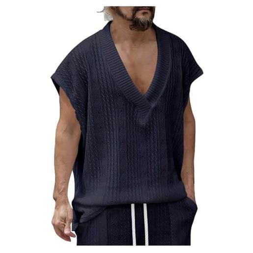 LDZYXY canotta palestra uomo estiva maglietta firmata traspirante cotone canottiera termica (marina militare, l)