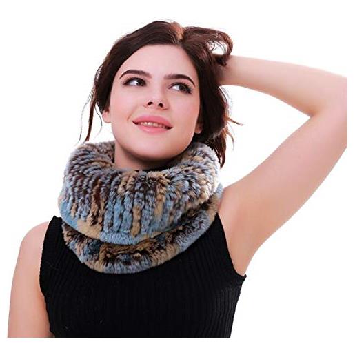 XUYUZUAU donna scialle stola in vera pelliccia di coniglio rex sciarpa in maglia elastica inverno caldo