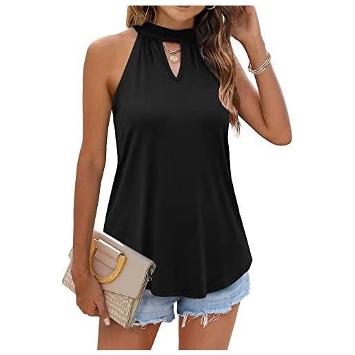 AGSEEM canotta da donna estiva con scollo all'americana top con buco della serratura camicie senza maniche vestibilità ampia, nero, xx-large