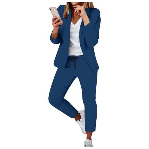 Generico tailleur donna da lavoro eleganti tailleur cerimonia 2 pezzi curvy set blazer a maniche lunghe bottone aperto davanti colletto pantalone giacche cappotti slim fit da ufficio per business e matrimoni