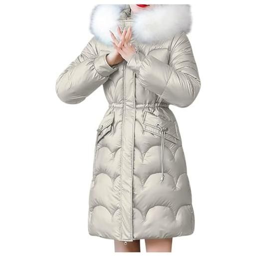 Suncadmious donna inverno lungo piumino caldo ispessito bavaglino giacca con fodera in pile sottile (mandorla, xxl)