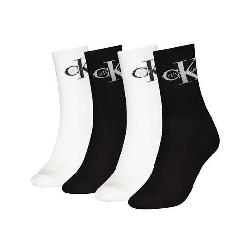 Calvin Klein giftbox monologo calzini crew, nero/bianco, taglia unica (pacco da 4) donna