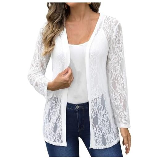Generico coprispalle in pizzo da donna, estivo, a maniche lunghe, aperto sul davanti, leggero, bolero, all'uncinetto, corto, giacca per occasioni speciali, bianco s