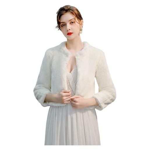Lifup donna stola coprispalle di pelliccia sintetica morbido elegante scialli sciarpa per matrimonio inverno cerimonia festa bianco 1