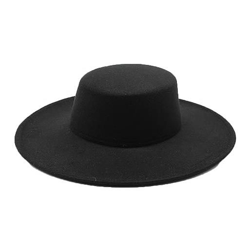 SaoBiiu cappello francese da donna a tesa larga 10 cm fedora cappello invernale in lana derby cappello da sposa cappelli jazz cappello piatto in feltro, nero01, 6 7/8 / 7 1/8