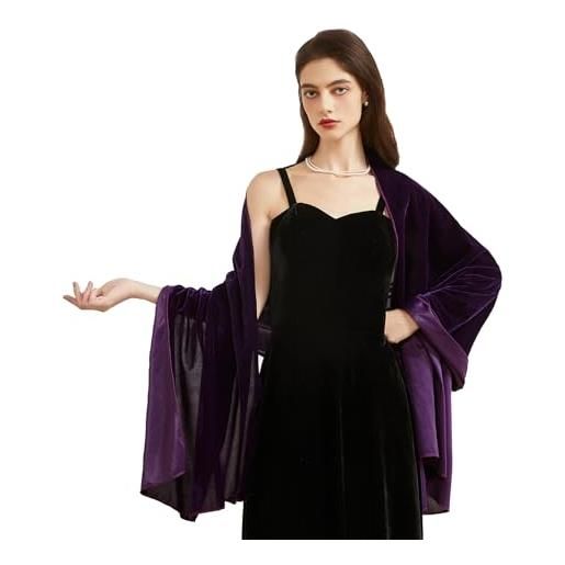 Huralona sciarpe in velluto scialli e involucri per abiti da sera matrimonio sciarpa da sposa poncho mantello, viola, large