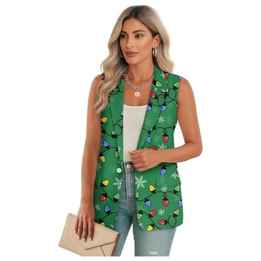 Suhoaziia gilet casual da donna, formale, senza maniche, leggero, da lavoro, da ufficio, con tasche, luci di natale verde, l