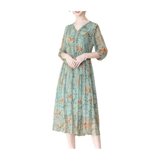 Fnfmrfmr abito da donna in chiffon con coulisse con scollo a v regolare la vita increspata mezza manica abiti lunghi midi, blu, xxl