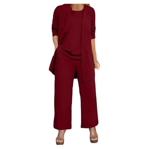 Generic donne chiffon 3 pezzi completo set solido formale gamba larga pantaloni abiti dressy matrimonio ospite pantsuit (blu, m)