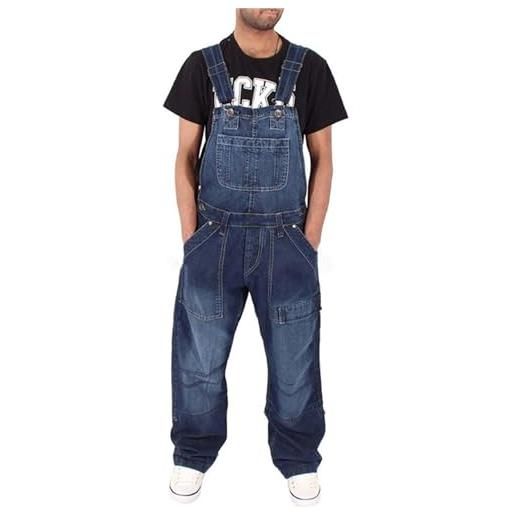 Beokeuioe salopette da uomo, pantaloni da lavoro, jeans con bretelle, tuta da uomo, gamba lunga, molte tasche, jeans da uomo, taglio largo, da lavoro, da uomo, blu scuro, l