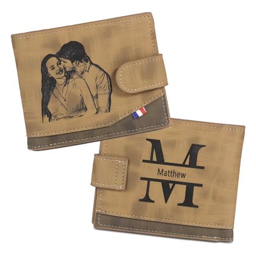 lorajewel portafogli uomo personalizzato con foto nomi portafoglio in pelle porta carte di credito regali per uomo papà natale festa del papà (a)