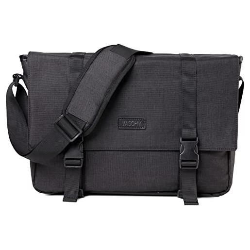 VASCHY borsa tracolla uomo, borsa pc 14 pollici ventiquattrore uomo borsa messenger vintage borsa uomo tela cerata valigetta resistente borse a spalla con tracolla imbottita nero festa del papà