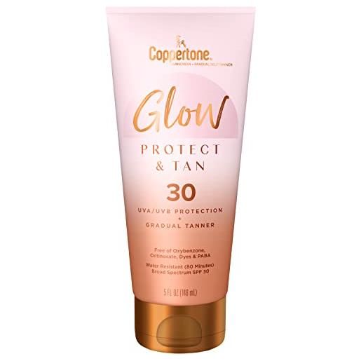Coppertone glow protect and tan sunscreen lotion + gradual self tanner, spf 30 sunscreen, 5 fl oz tube