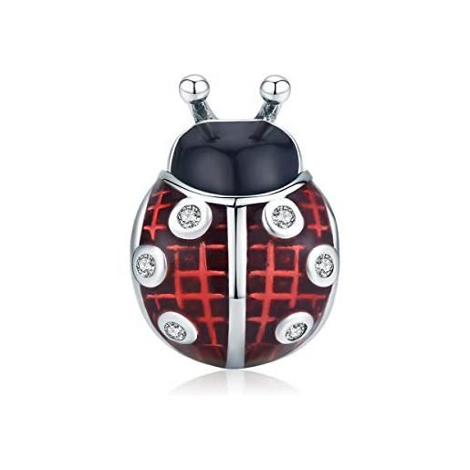 Yashuo ciondolo a forma di coccinella di falena, in argento sterling 925, animali braccialetti pandora, colore: ciondolo coccinella portafortuna. 