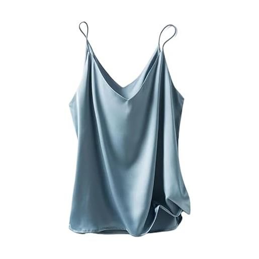 ORDOBO canotta in seta per donna - gilet estivo da donna con scollo a v abbigliamento stile coreano tinta unita s-3xl top senza maniche sexy ufficio lavoro partito streetwear, blu, m