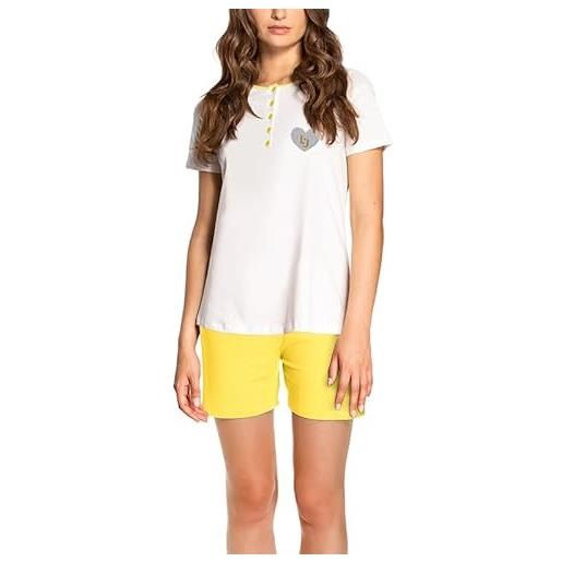 Russo Tessuti pigiama nightwear girls estivo corto mezza manica liu-jo lj logo cuore glitter -giallo-46
