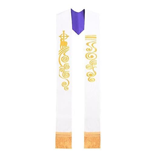 BLESSUME stola reversibile sacerdotale paramento stola ricamata sovrapposta, white&purple