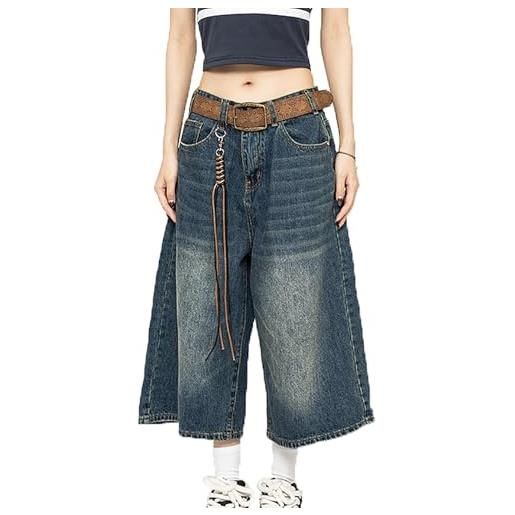 MASUCOR pantaloni y2k da donna pantaloncini larghi sportivi casual con tasche jean jorts pantaloncini casual larghi dritti gamba larga vita alta lunghezza al ginocchio pantaloncini jean lunghi streetwear(blue