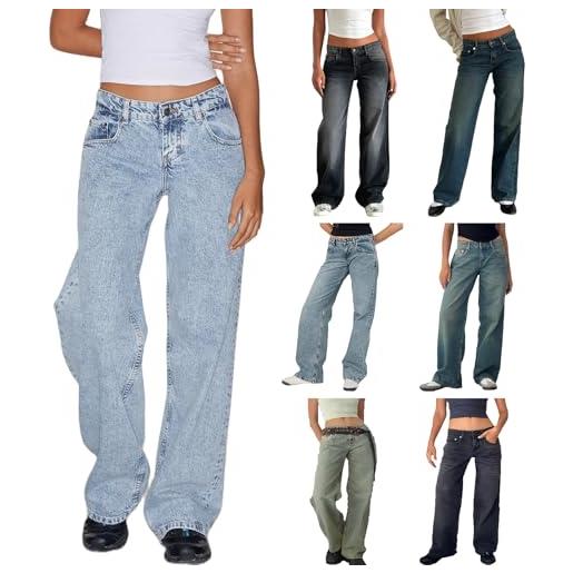 Sawmew pantaloni in denim a gamba dritta da donna jeans boyfriend a vita bassa larghi jeans larghi vintage casual y2k jeans streetwear jeans a gamba larga da donna con fondo a campana(blue3, xs)