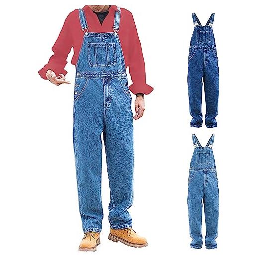Generisch salopette da uomo in jeans, lunghi, elasticizzati, taglie forti, colore blu, vintage, pantaloni da lavoro, estivi, con bretelle, celeste. , xxxxxxl