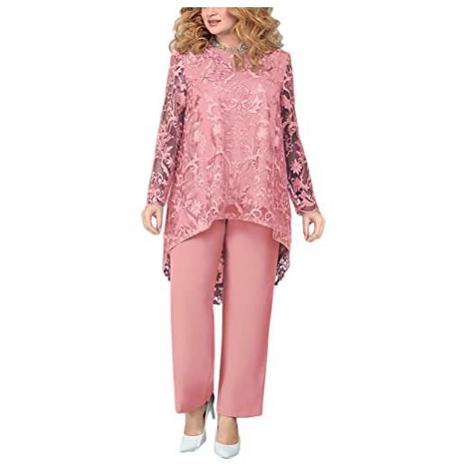 Minetom donna vestiti da sera e cerimonia linea abiti da damigella d'onore da sera maniche lunghe camicetta di pizzo pantaloni 2 pezzi set a marina 4xl