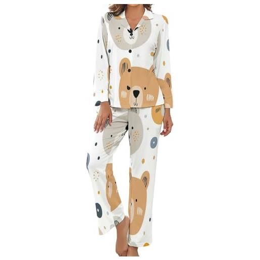 HZCRAES pigiama donna orsetto carino scandinavo due pezzi manica lunga pantaloni lunghi casual top elastico in vita pantaloni a gamba larga con tasca completi tuta abbigliamento per la casa