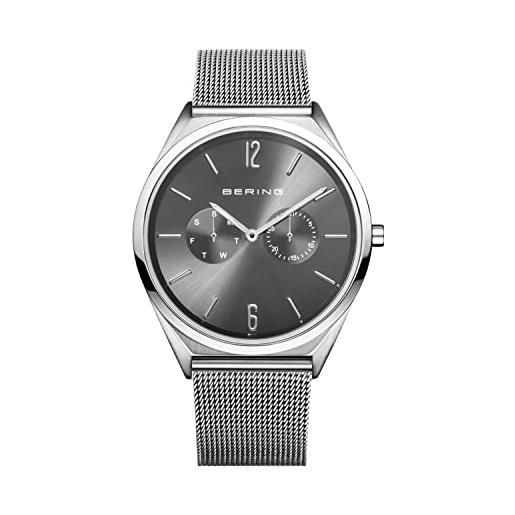 BERING 17140-009 orologio unisex al quarzo, orologio da polso con cassa in acciaio inossidabile color argento da 40 mm e quadrante grigio, cinturino in maglia milanese, vetro zaffiro, 3 atm