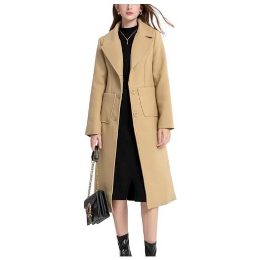 Sukany cappotto da donna invernale casual con risvolto a tacca in misto lana monopetto medio lungo giacca da pisello, nero , xxl