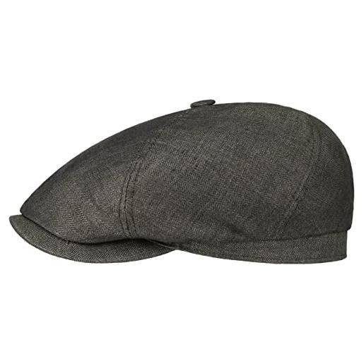 Stetson berretto piatto brooklin donna/uomo - made in the eu berretti lino estivo herringbone con visiera, fodera primavera/estate estate - l (58-59 cm) antracite
