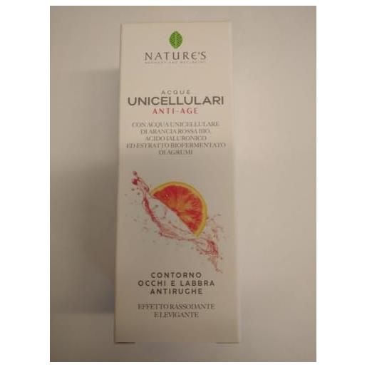Nature's - acque unicellulati anti-age, contorno occhi e labbra antirughe con acqua unicellulare di arancia rossa bio, acido ialuronico ed estratto biofermentato di agrumi - 15 ml